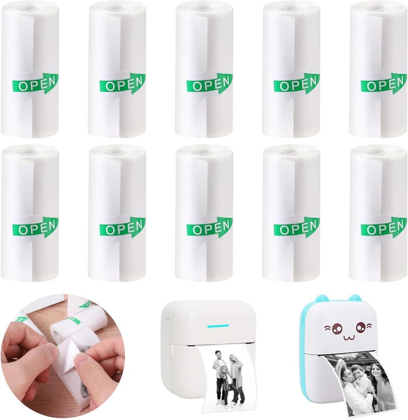 YSYONM Mini Printer Sticker Paper, 57mm x 3m, 10 Rolls, 3000 Sheets, White, Smooth, Recyclable - Image 1